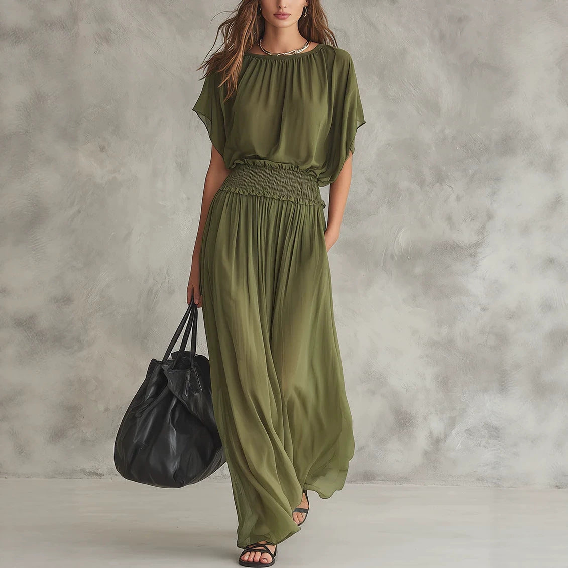 Women's Chiffon High-Waist Ruched Maxi Dress – Ooh She La~La Clothing Boutique