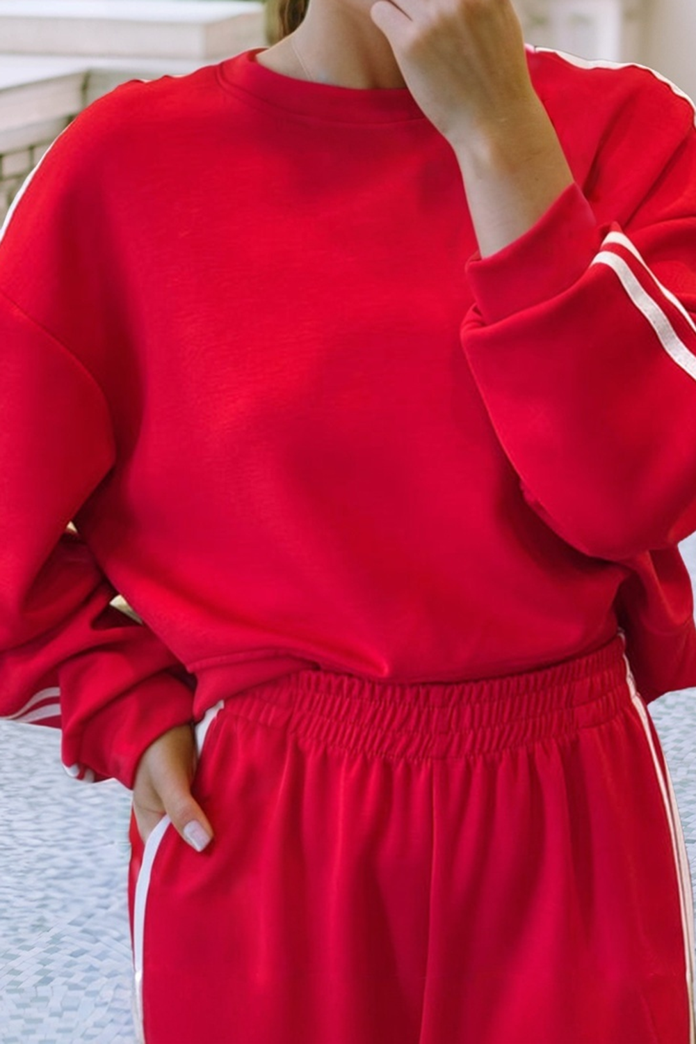 LDC Striped Crewneck Pullover Sweatpants 2pcs Outfit