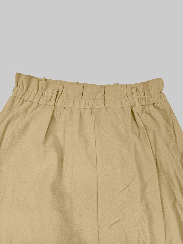 Long Sleeves Buttoned Collarless Outerwear Top + Wide Leg Belted Jumpsuits Two Pieces Set