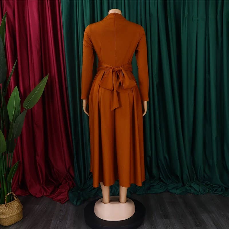 Hollow Out Long Sleeve Swing Dress