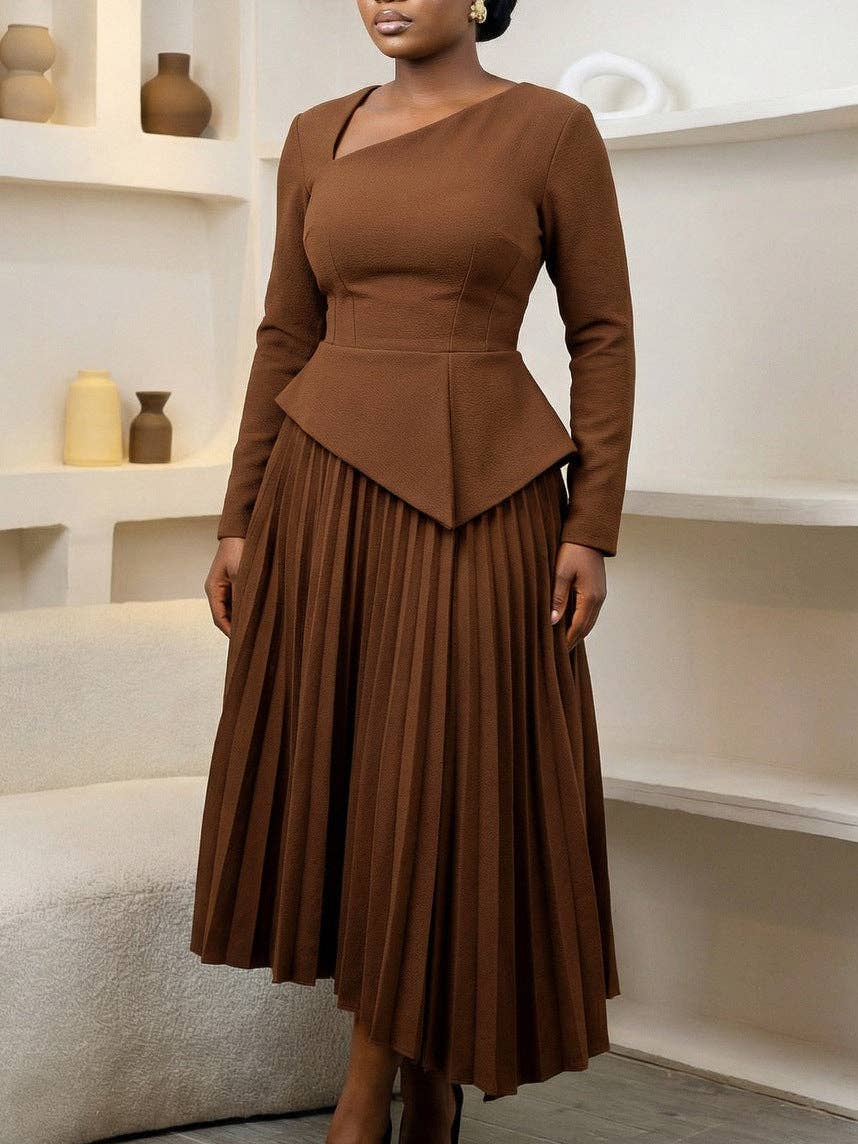 DREAM VERA APPAREL - Elegant Off-Shoulder High-Waisted Midi Dress