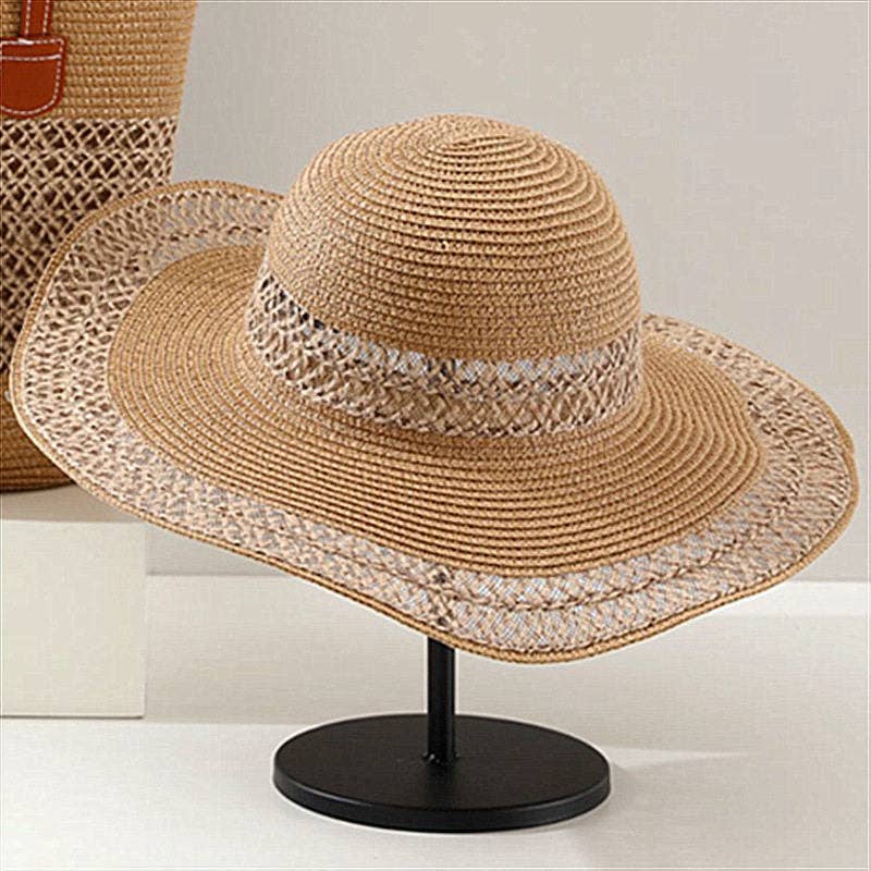 Large Capacity Straw Tote Bag & Wide Brim Sun Hat Set For Outdoor Travel