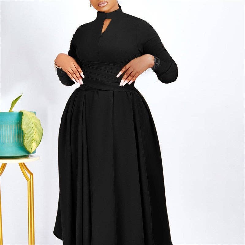 Hollow Out Long Sleeve Swing Dress