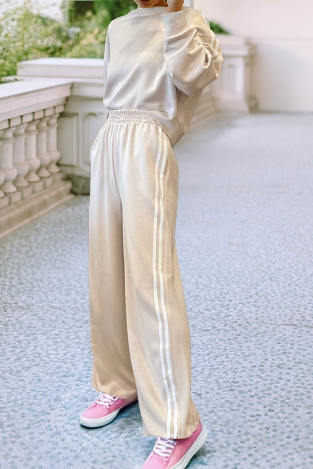 LDC Striped Crewneck Pullover Sweatpants 2pcs Outfit