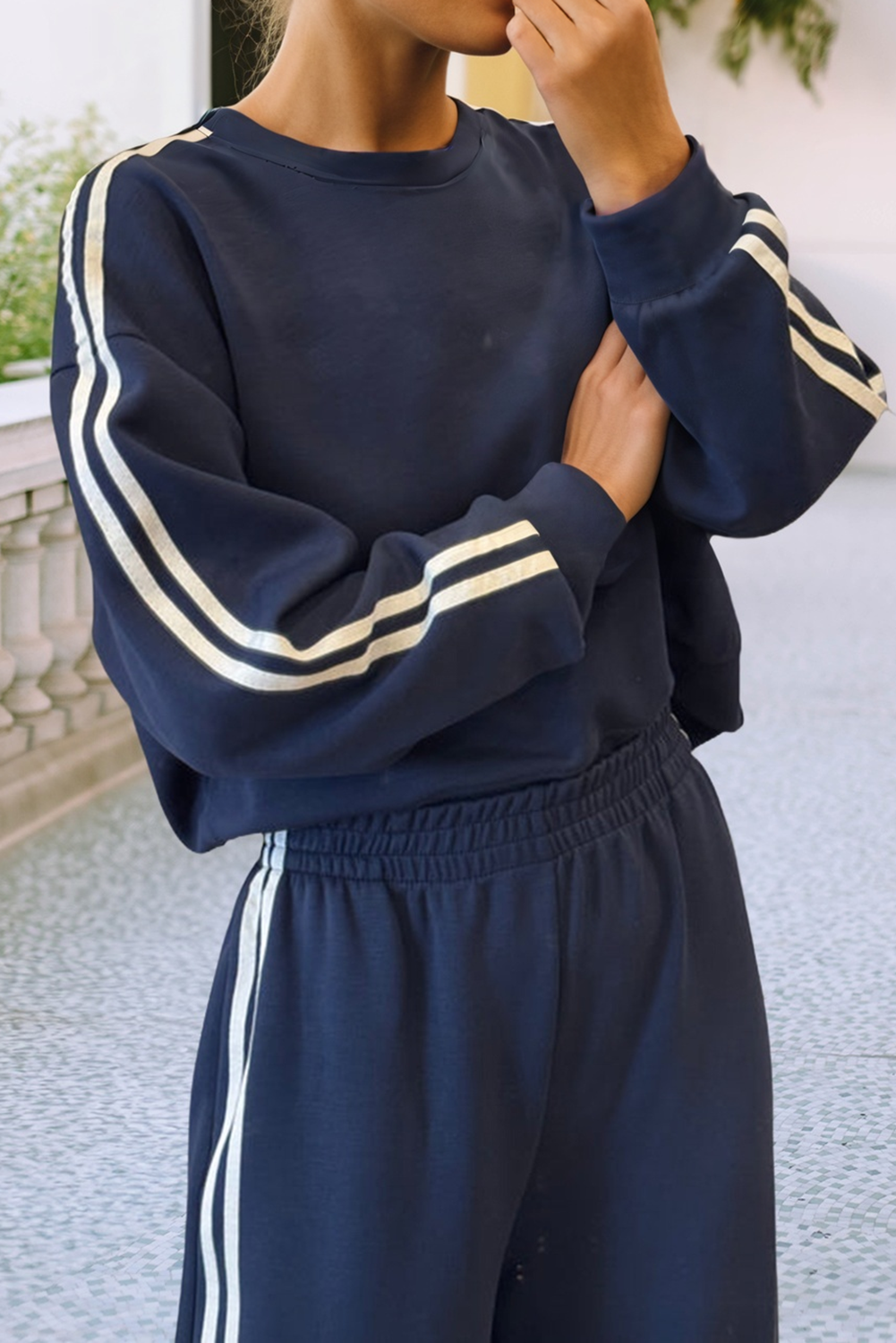 LDC Striped Crewneck Pullover Sweatpants 2pcs Outfit