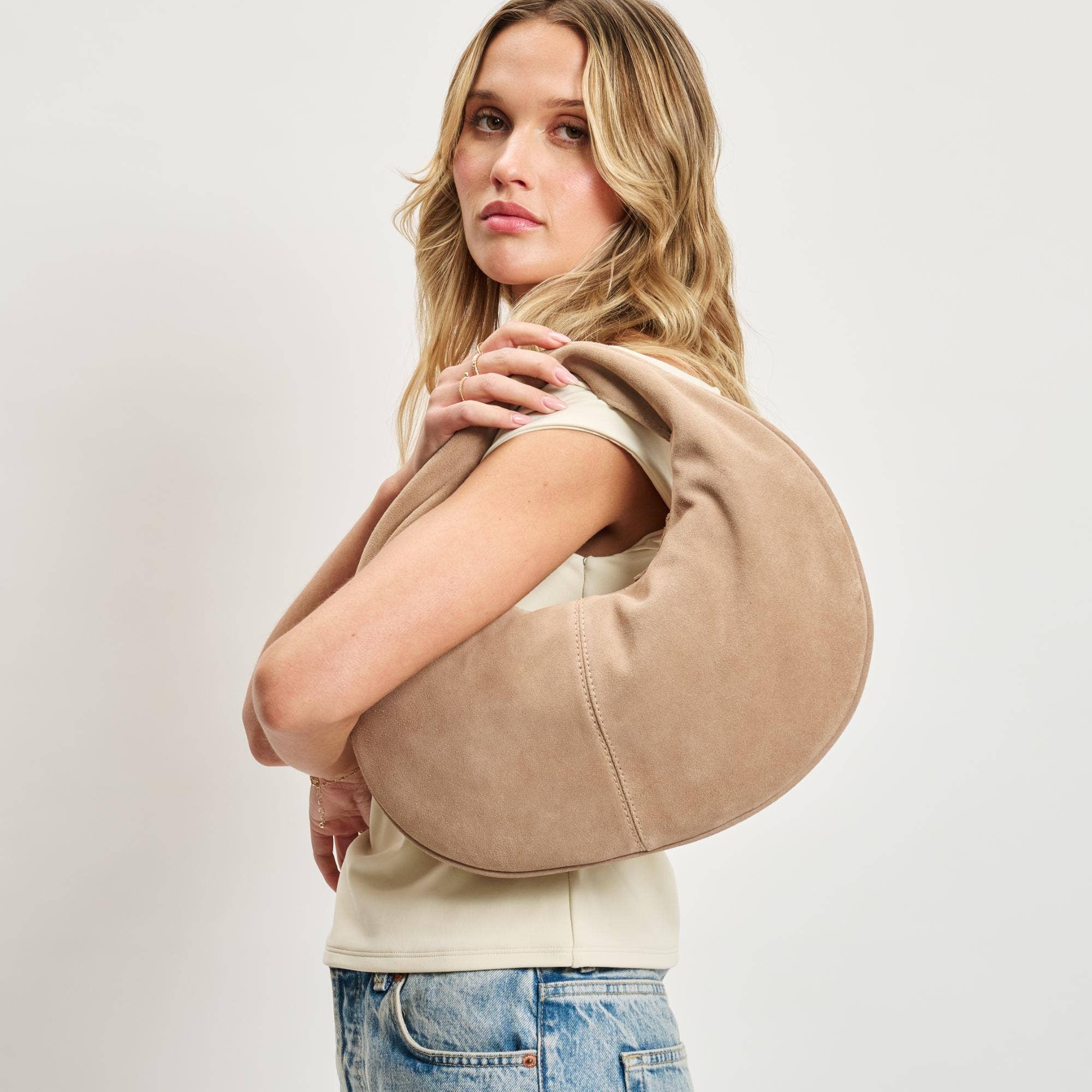 Farrah Genuine Suede Leather Hobo