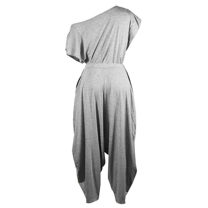 Solid Color Off Shoulder  Harem Pants  suit