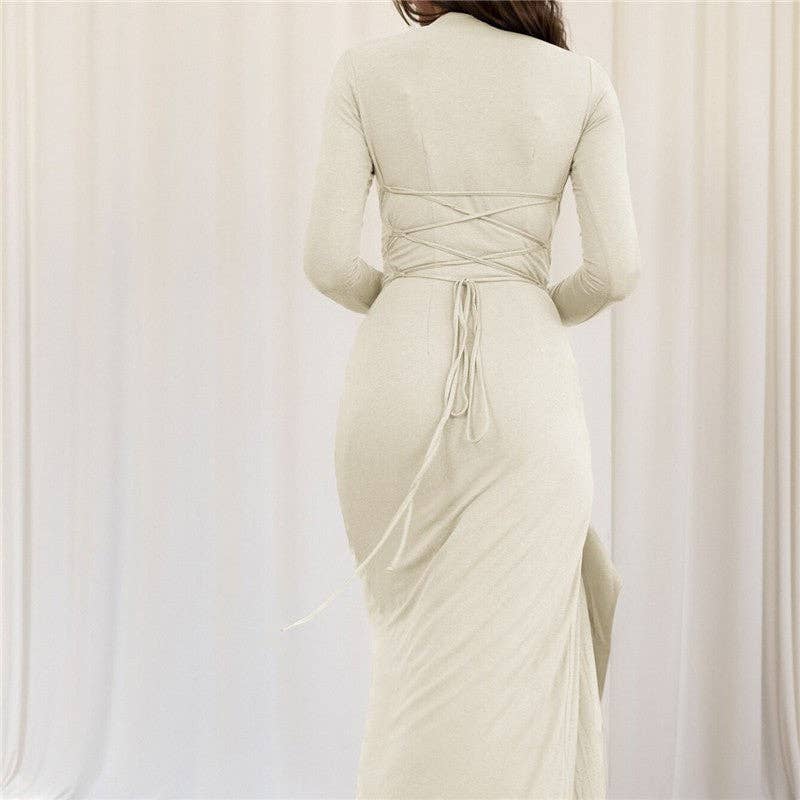 Solid Color Slim Long Sleeve Maxi Dress