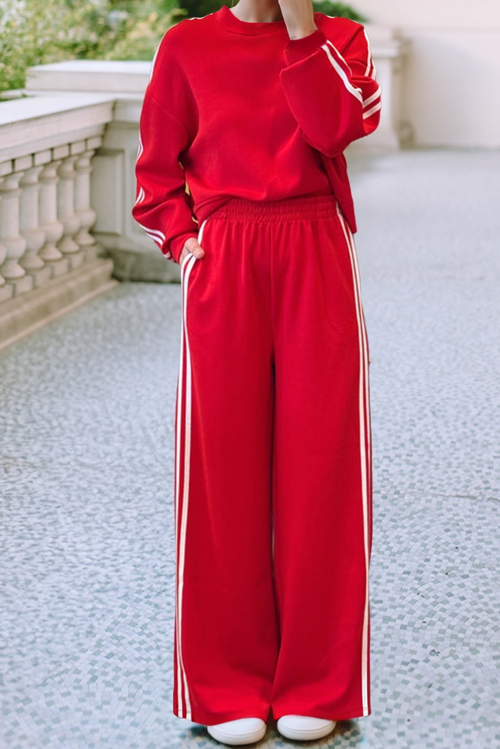 LDC Striped Crewneck Pullover Sweatpants 2pcs Outfit