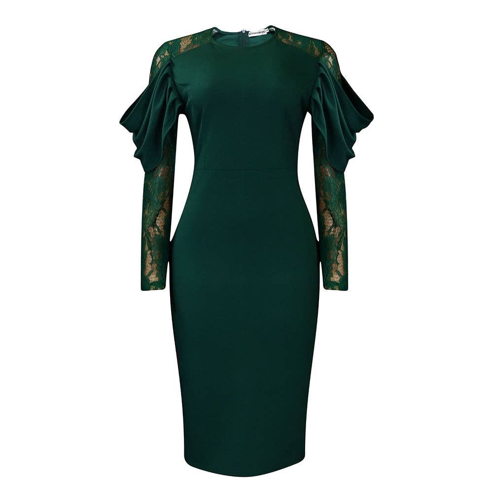 DREAM VERA APPAREL - Elegant Lace Panel Bodycon Dress