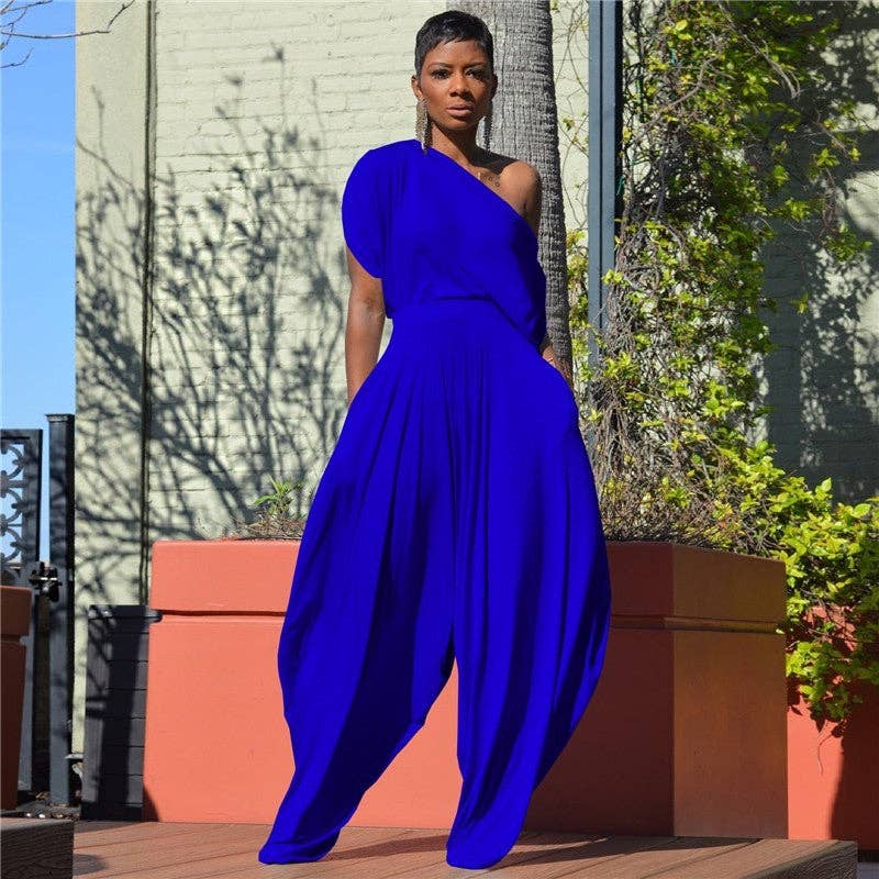 Solid Color Off Shoulder  Harem Pants  suit