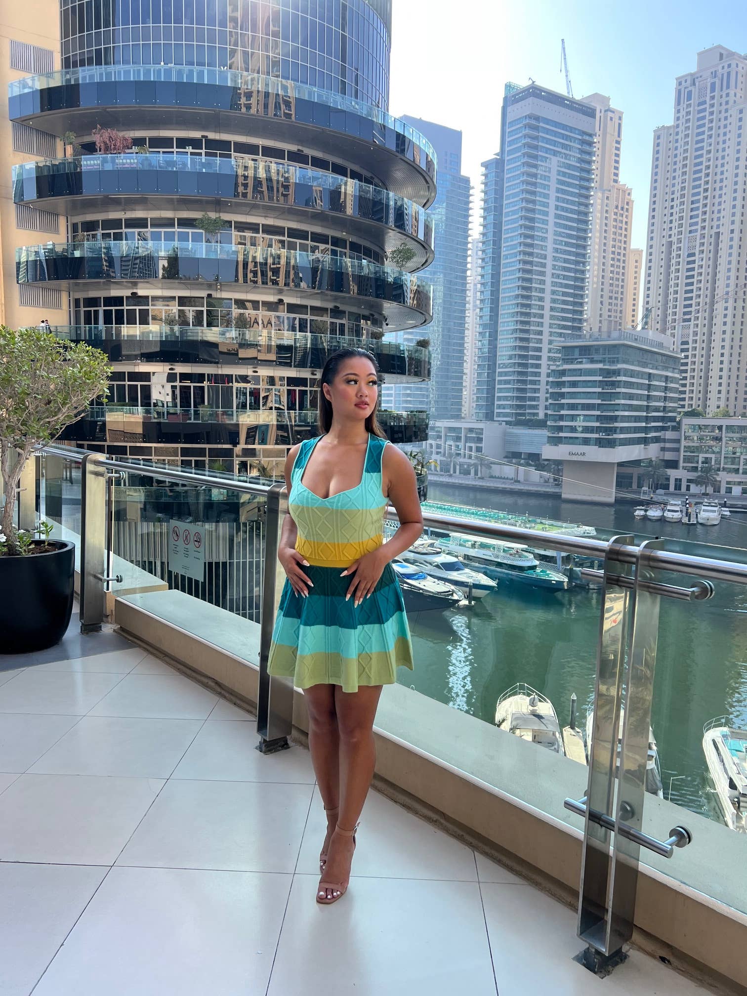 Blue Waterfall Knit Sweater Dress