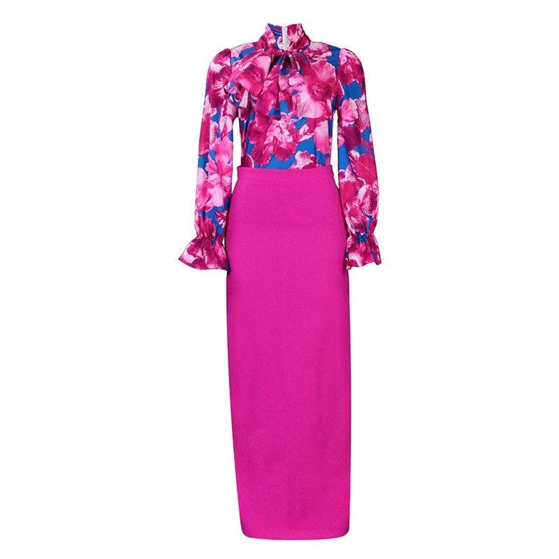 half shirt half skirt dress Fashion Printed Long Sleeve Shirt Half Body Skirt Set Ooh She La~La Clothing Boutique