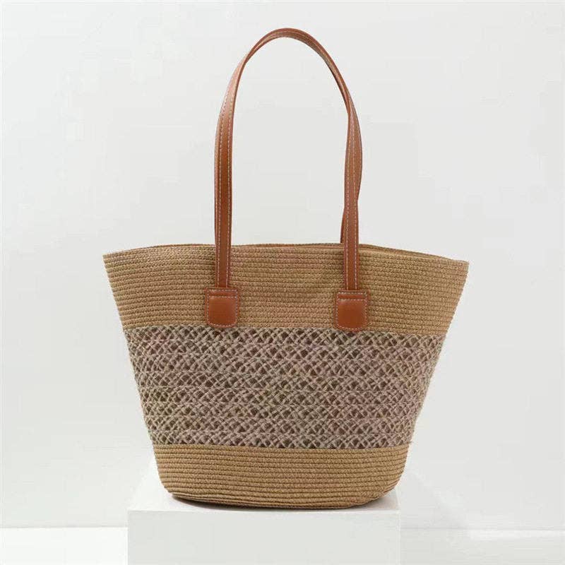 Large Capacity Straw Tote Bag & Wide Brim Sun Hat Set For Outdoor Travel