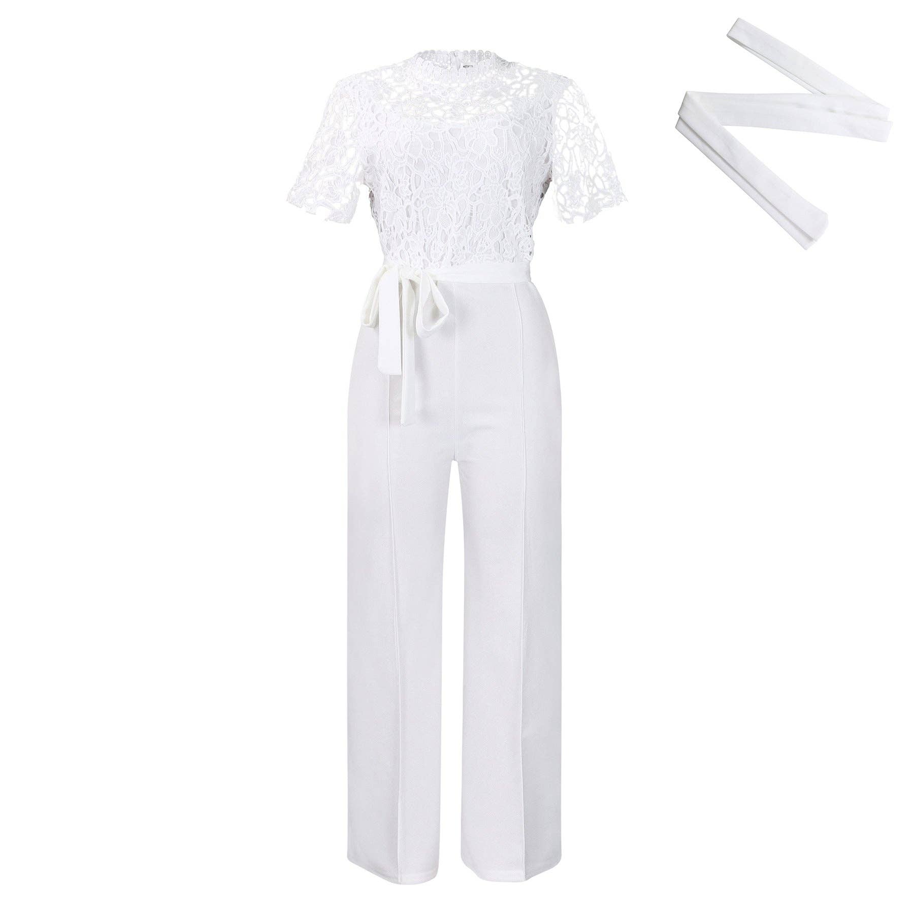 DREAM VERA APPAREL - Sexy Lace Trim Halter Jumpsuit Elegant Wide-Leg Pants