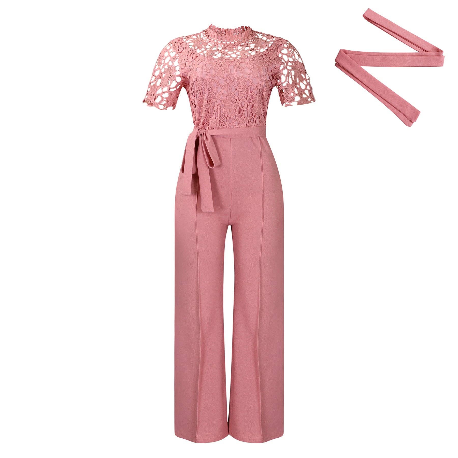 DREAM VERA APPAREL - Sexy Lace Trim Halter Jumpsuit Elegant Wide-Leg Pants