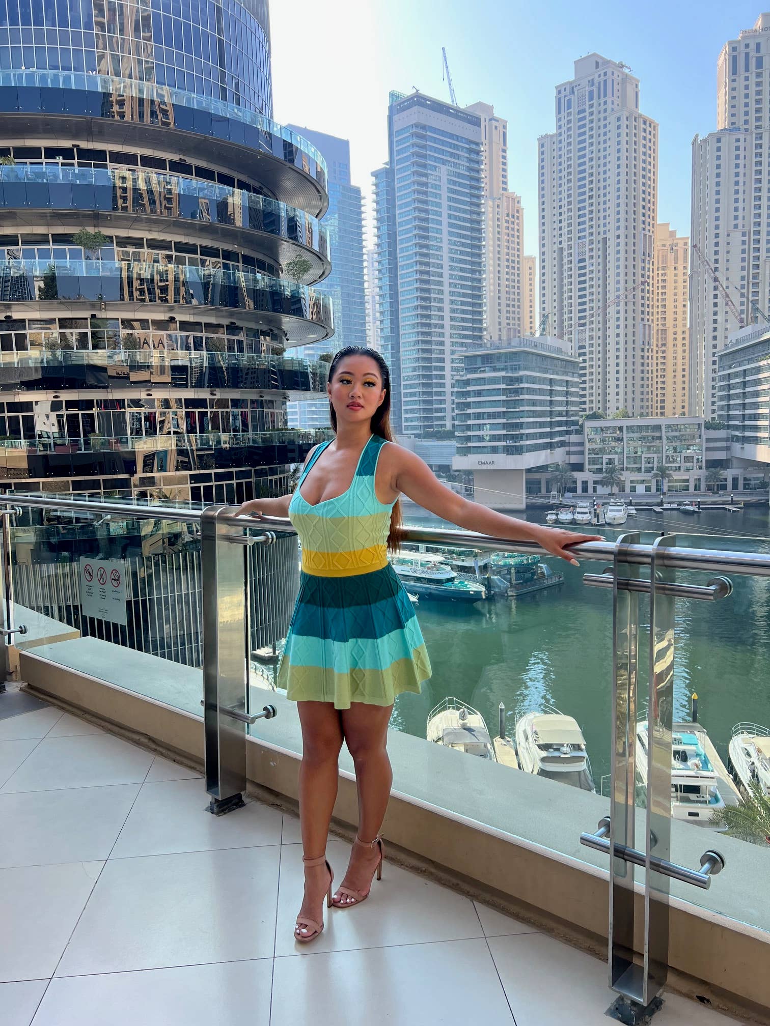 Blue Waterfall Knit Sweater Dress