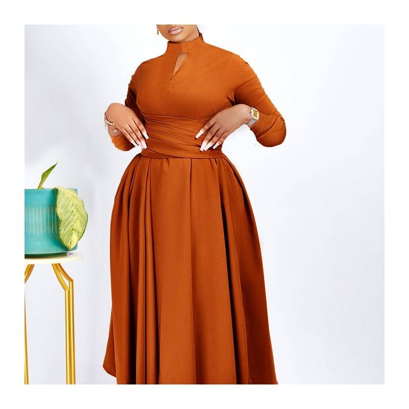 Hollow Out Long Sleeve Swing Dress