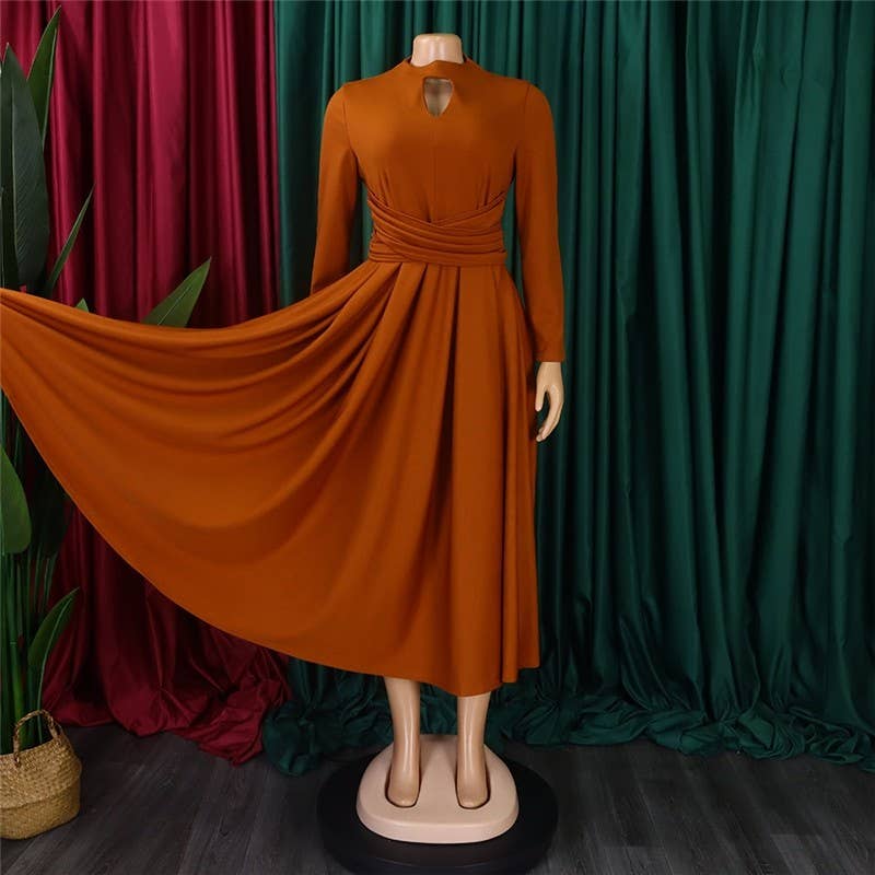 Hollow Out Long Sleeve Swing Dress