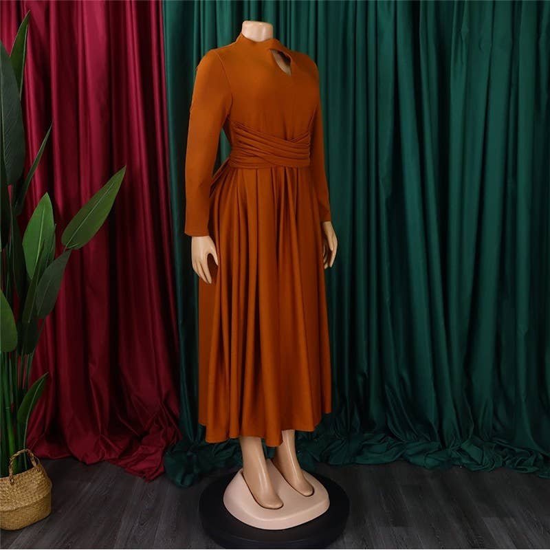 Hollow Out Long Sleeve Swing Dress