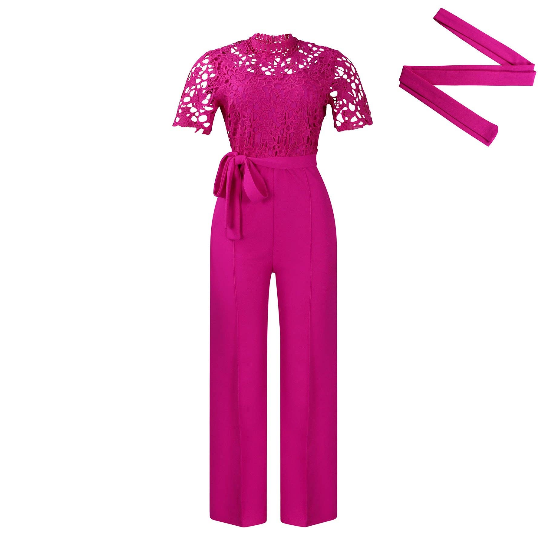 DREAM VERA APPAREL - Sexy Lace Trim Halter Jumpsuit Elegant Wide-Leg Pants