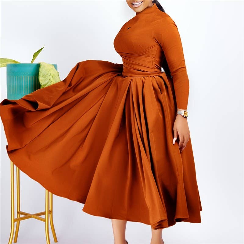 Hollow Out Long Sleeve Swing Dress