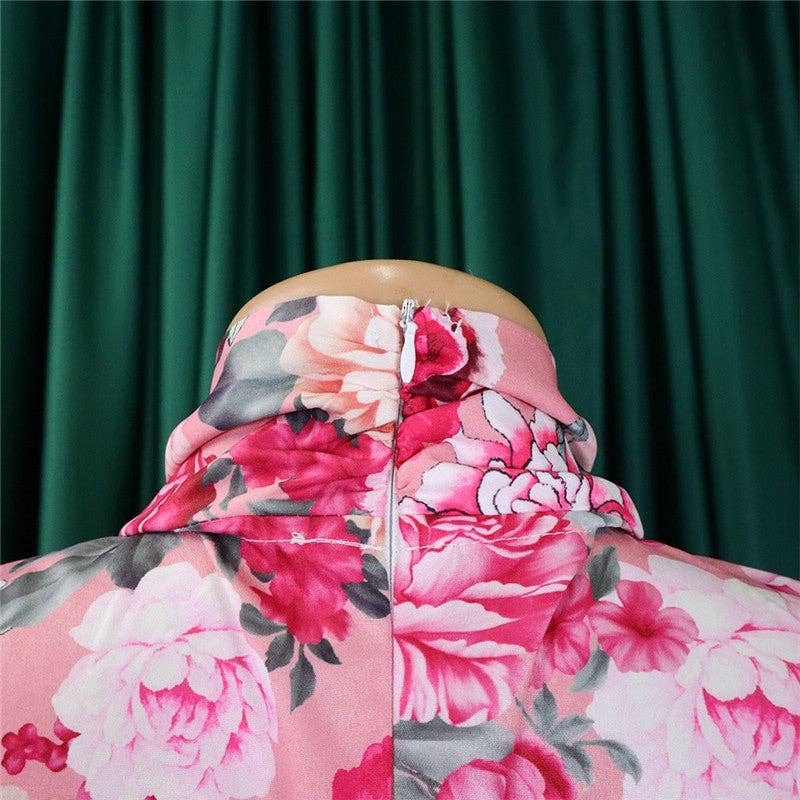 Fashion Printed Long Sleeve Shirt Half Body Skirt Set