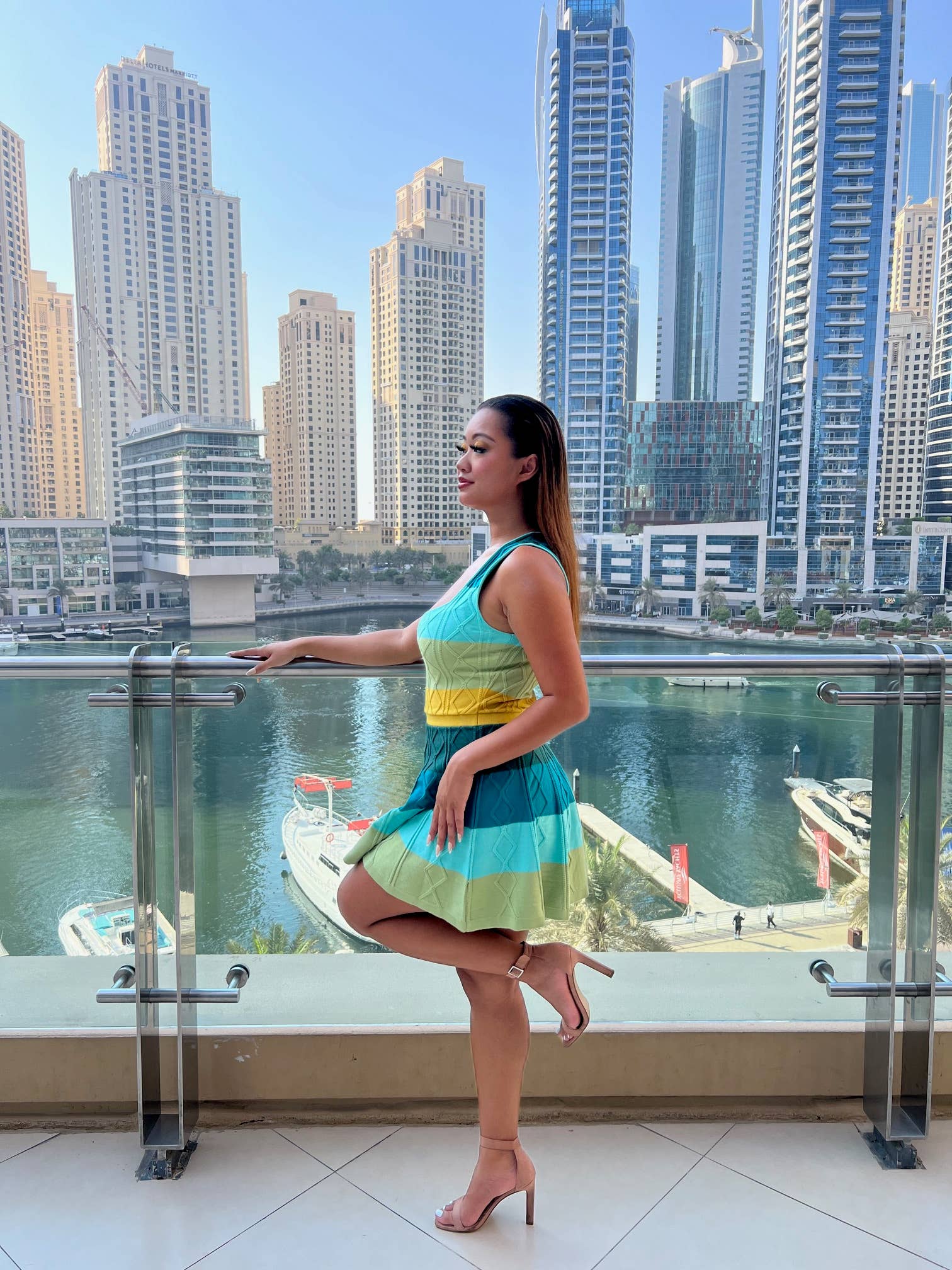 Blue Waterfall Knit Sweater Dress