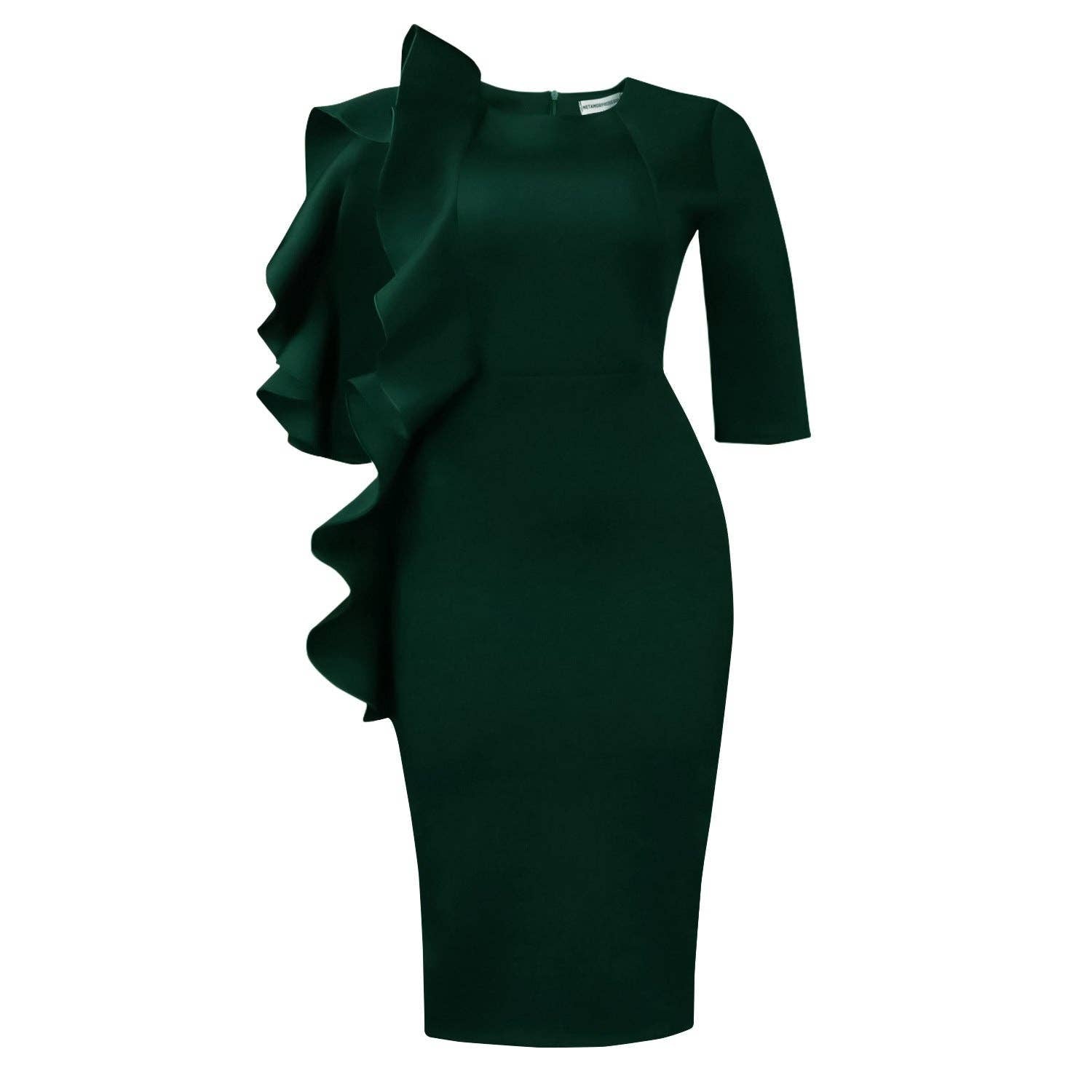 DREAM VERA APPAREL - Elegant Ruffle Hem Midi Dress with Short Sleeves