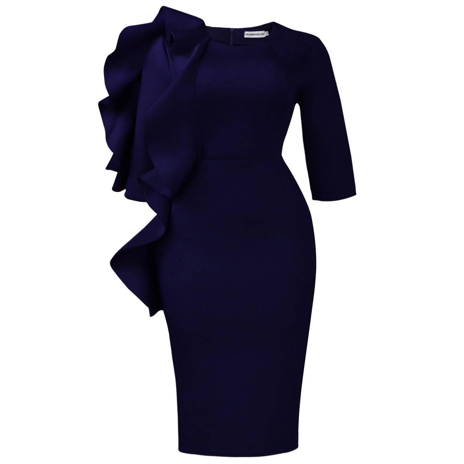 DREAM VERA APPAREL - Elegant Ruffle Hem Midi Dress with Short Sleeves