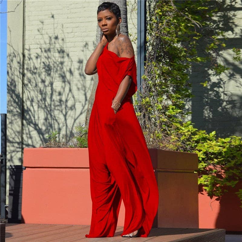 Solid Color Off Shoulder  Harem Pants  suit