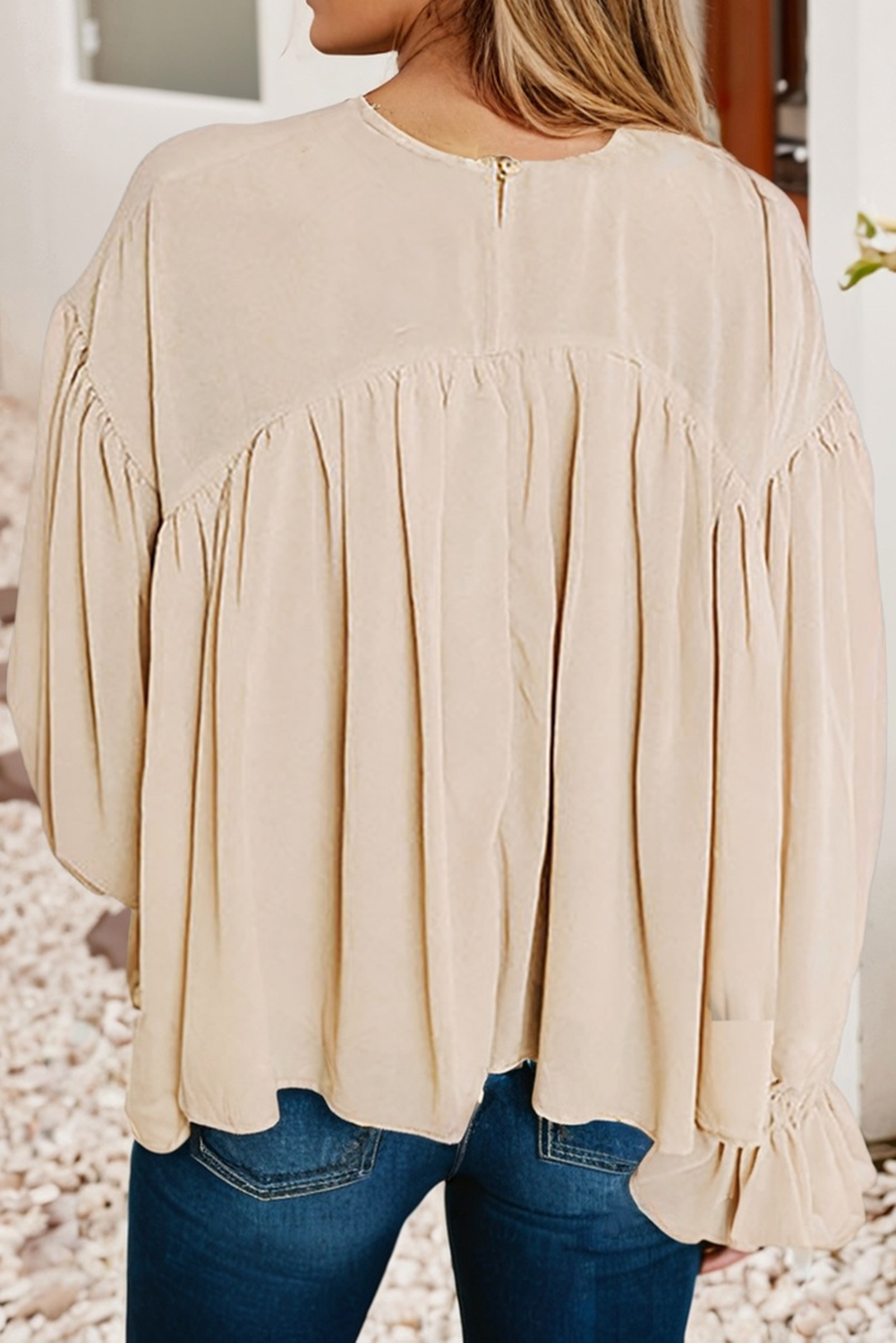 LDC Pleated Ruffle Long Sleeve Chiffon Blouse