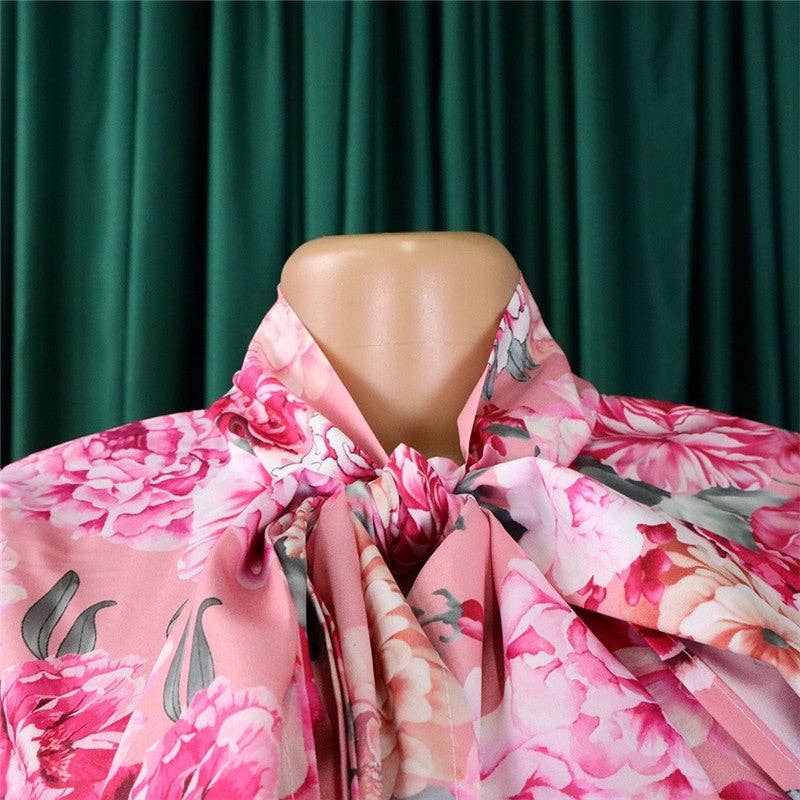 Fashion Printed Long Sleeve Shirt Half Body Skirt Set