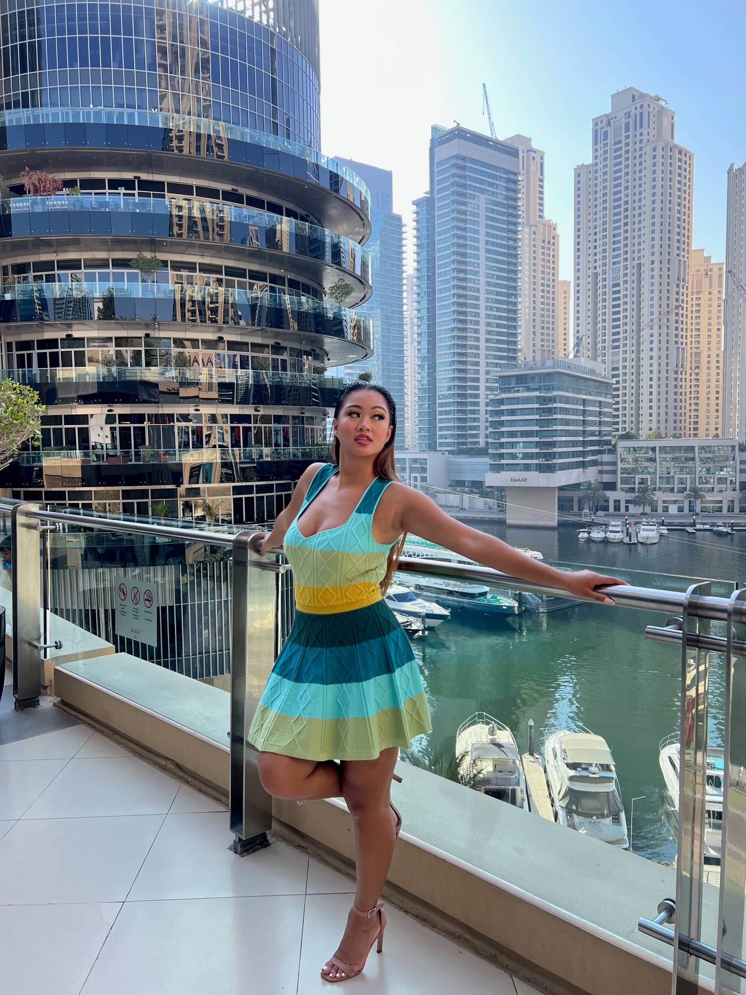 Blue Waterfall Knit Sweater Dress