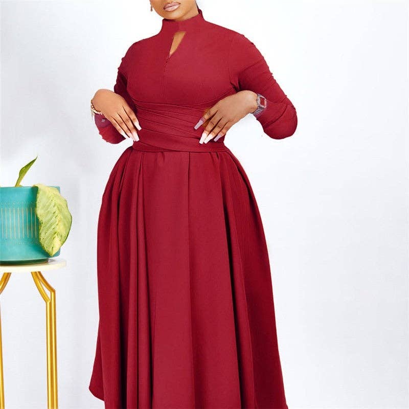 Hollow Out Long Sleeve Swing Dress