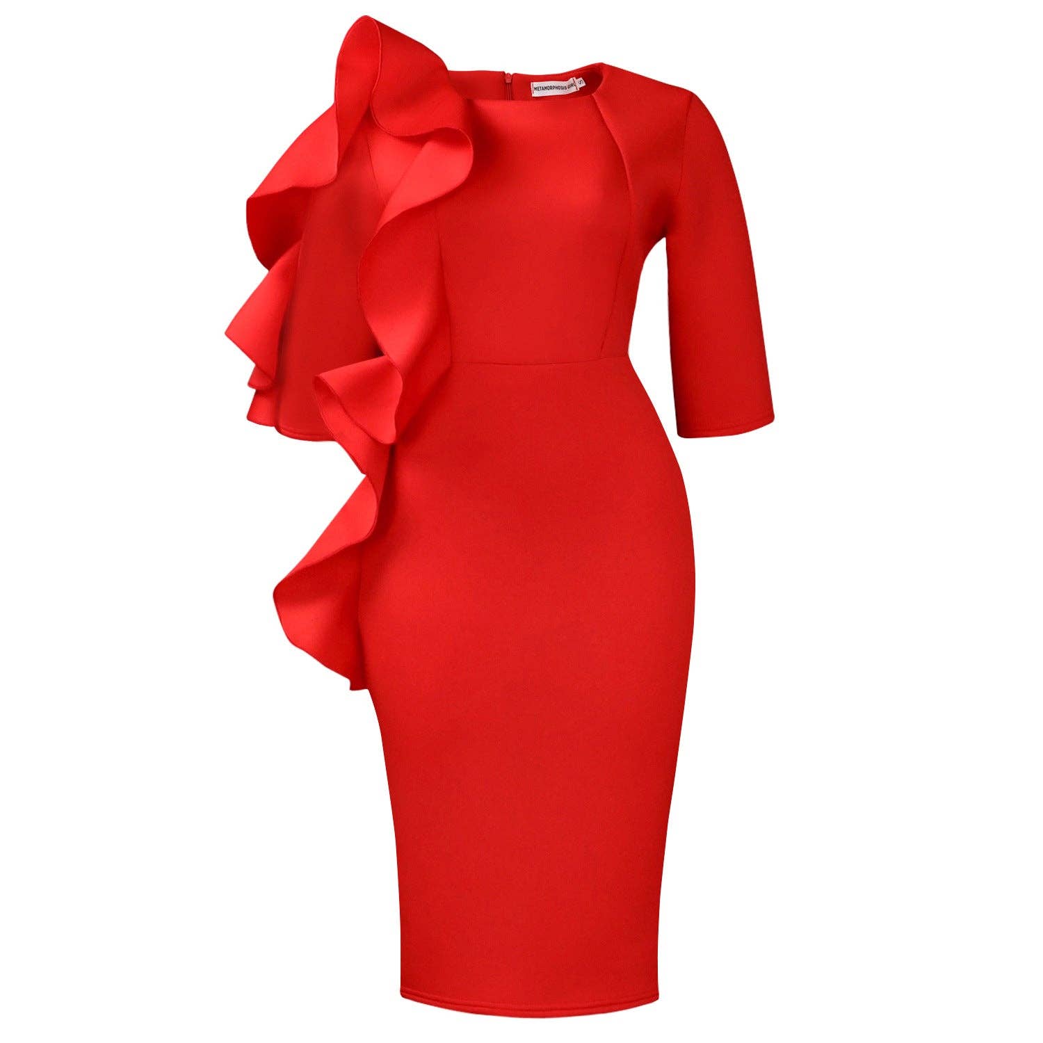 DREAM VERA APPAREL - Elegant Ruffle Hem Midi Dress with Short Sleeves