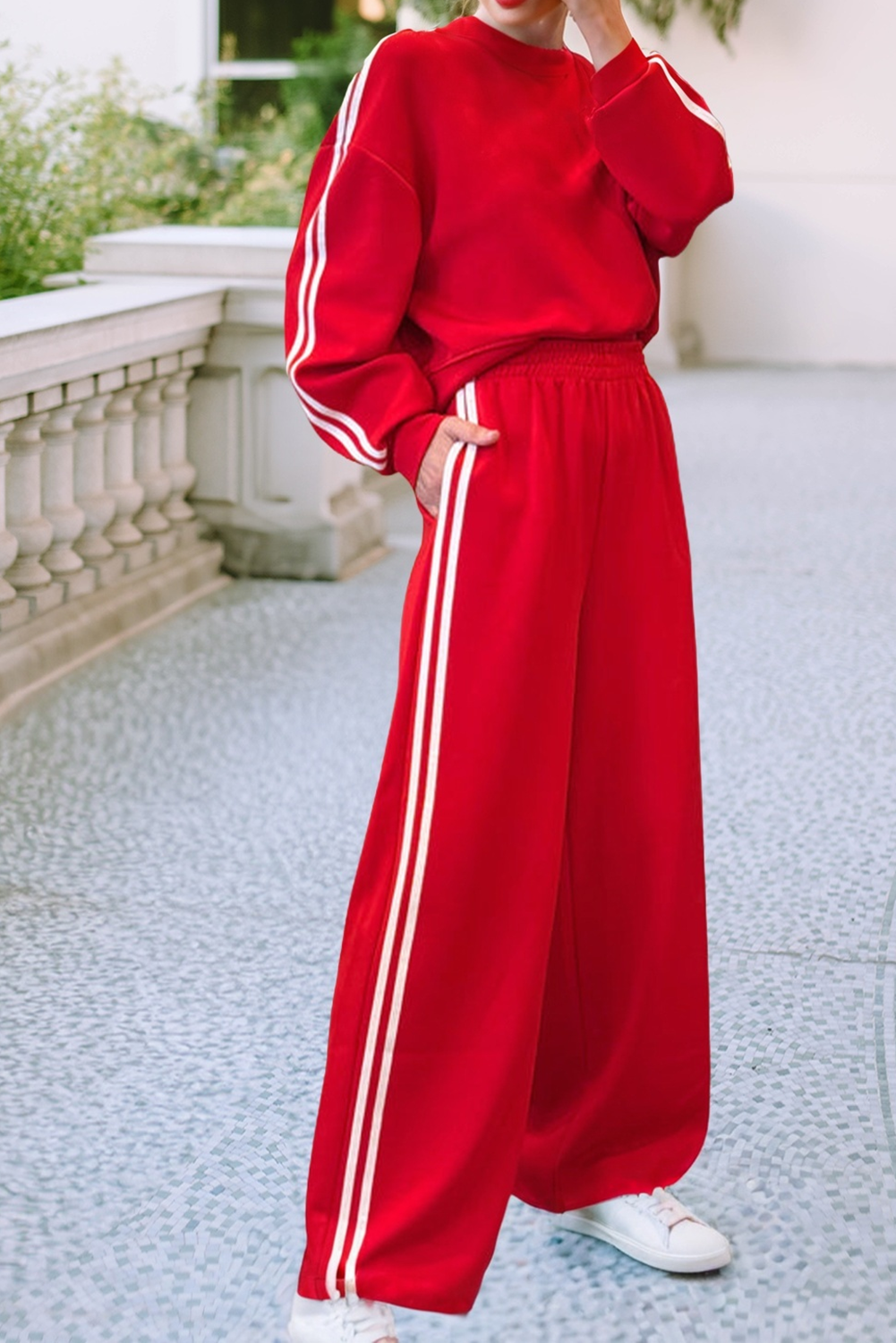 LDC Striped Crewneck Pullover Sweatpants 2pcs Outfit