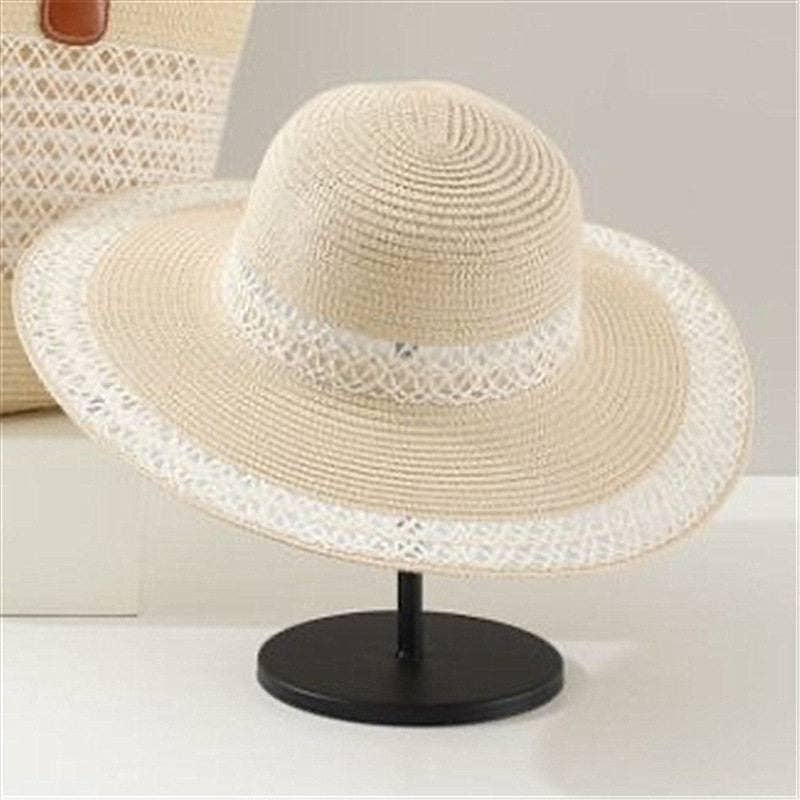 Large Capacity Straw Tote Bag & Wide Brim Sun Hat Set For Outdoor Travel