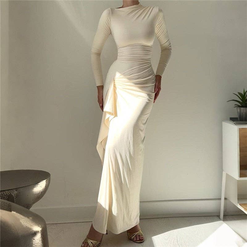 Solid Color Slim Long Sleeve Maxi Dress